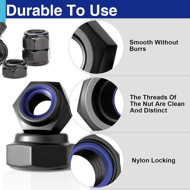 Usdrwam 50 Pack M5 Lock Nuts, 304 Stainless Steel Black PVD Hex Nylock Nuts for Machinery and Construction Equipment - Image 4